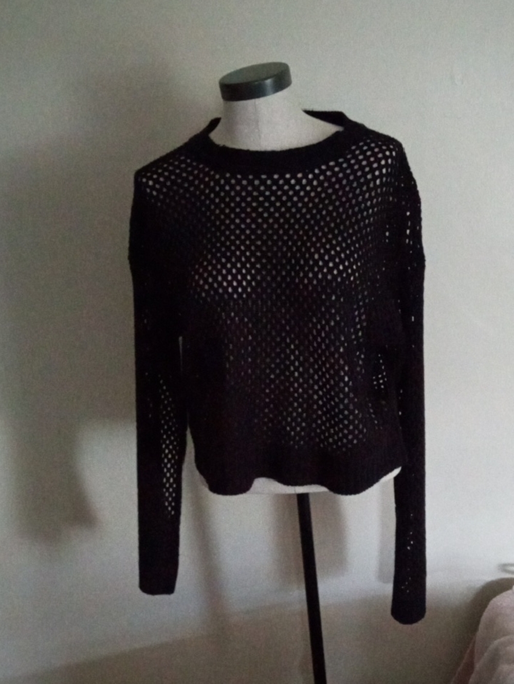 FCT with Love Black Open-Knit Boho Crewneck Cropped Long Sleeve Coverup XL